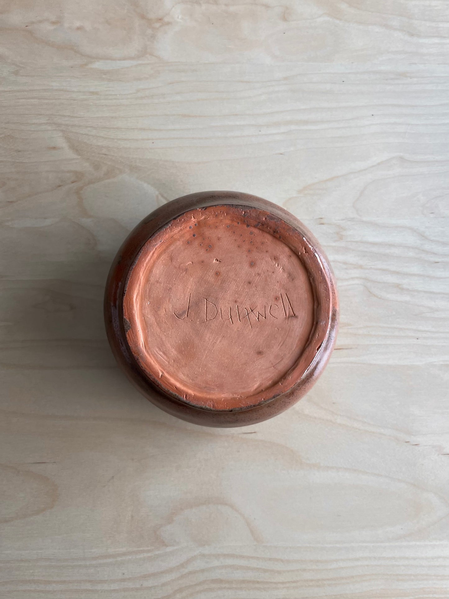 Vintage handmade decorative pottery bowl by J. Dultwell