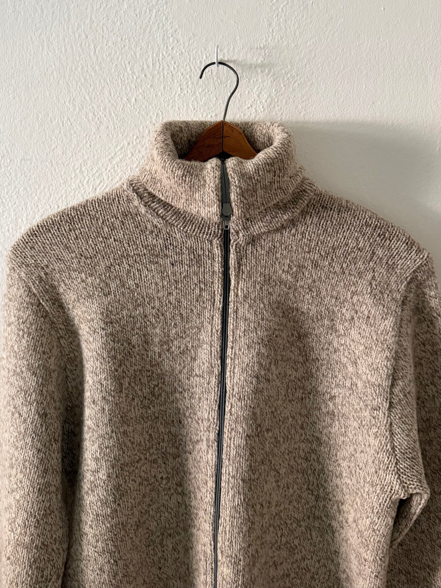 1990s L.L. Bean oatmeal heather full-zip turtleneck sweater