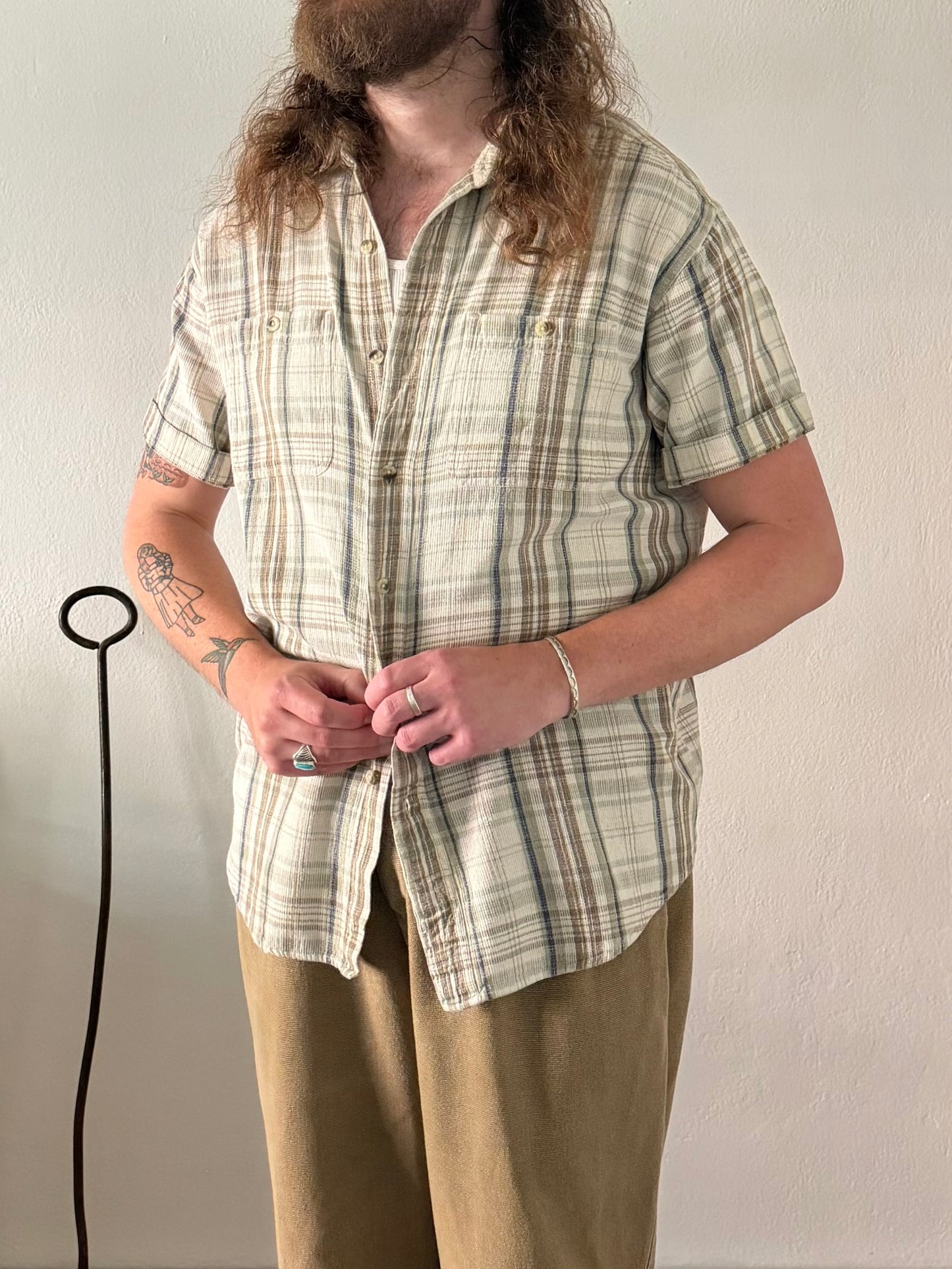 1980s L.L. Bean textured plaid cotton shirt