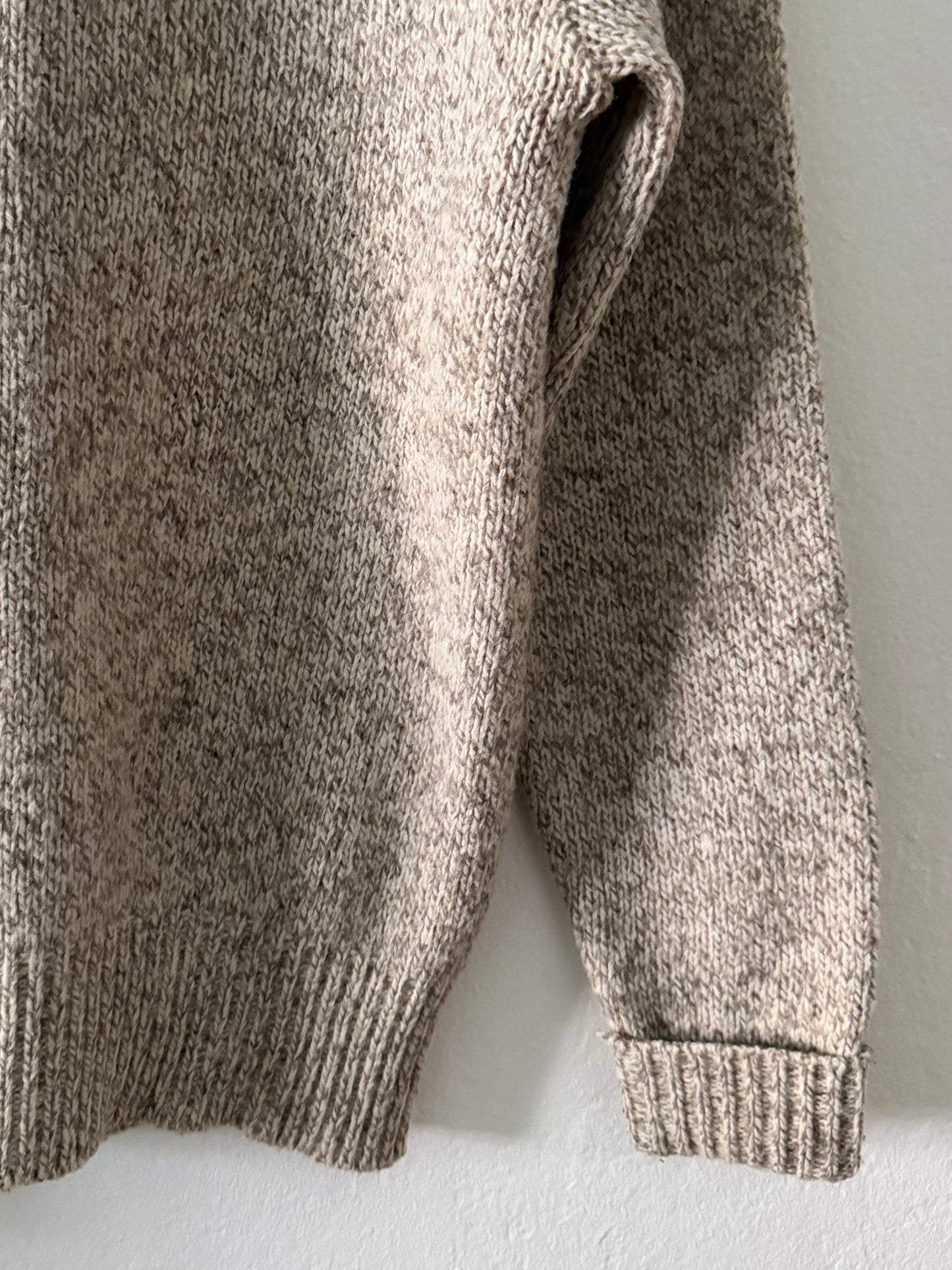 1990s L.L. Bean oatmeal heather full-zip turtleneck sweater
