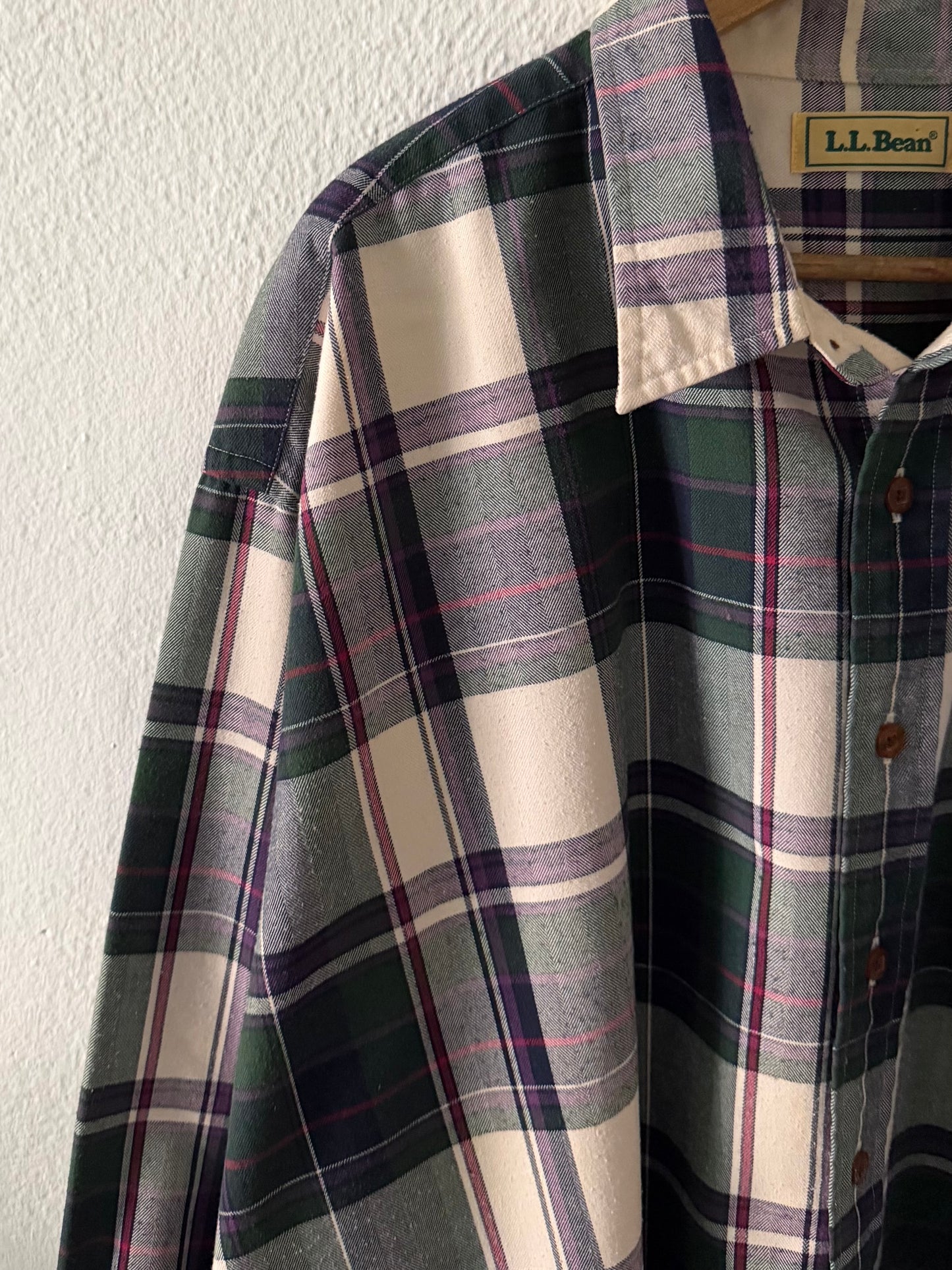 1980s L.L. Bean herringbone textured plaid shirt