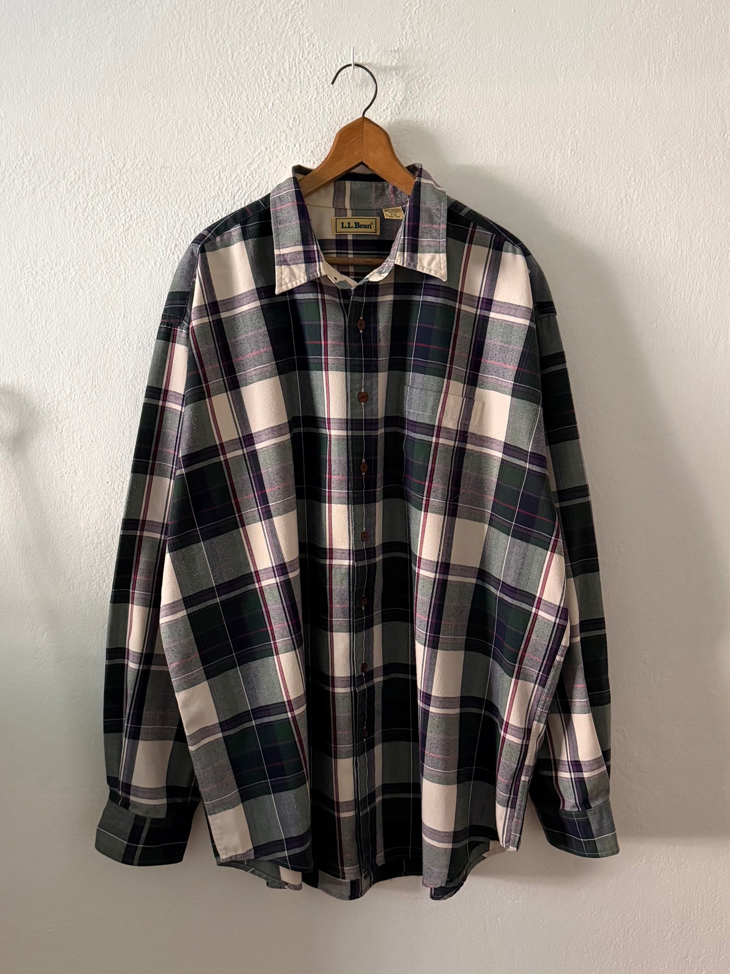 1980s L.L. Bean herringbone textured plaid shirt