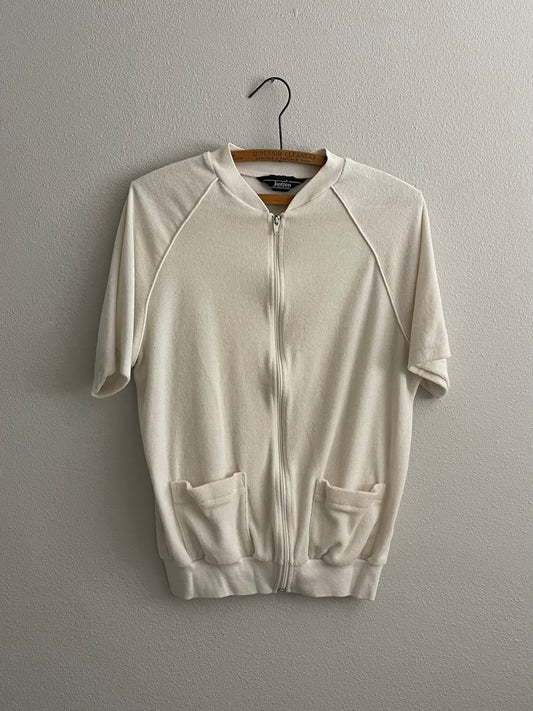 1970s Jantzen terrycloth short sleeve zip-up raglan beach sweatshirt