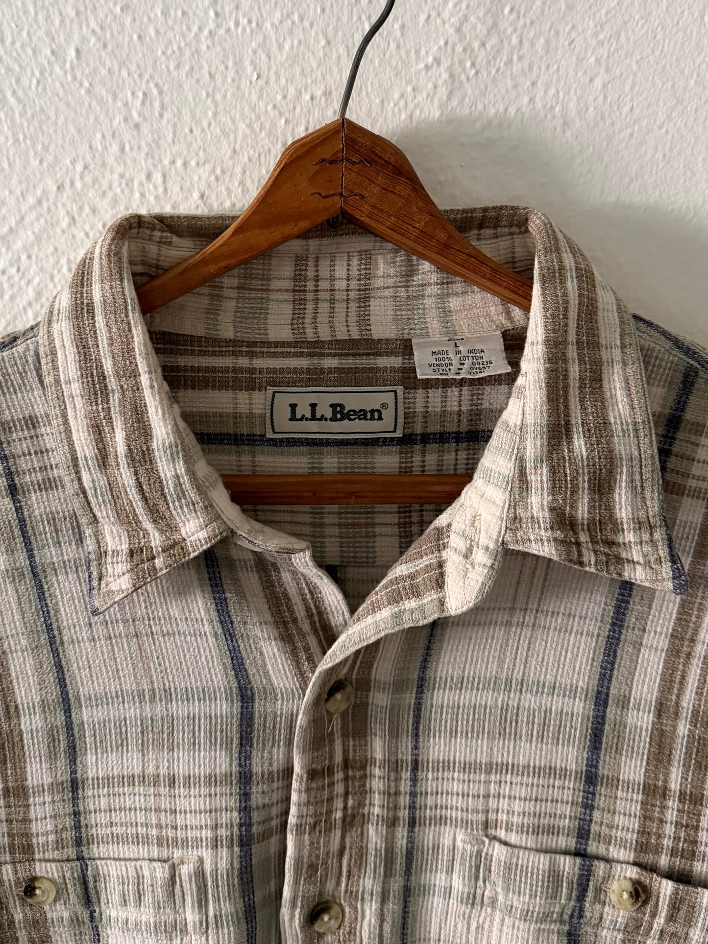 1980s L.L. Bean textured plaid cotton shirt