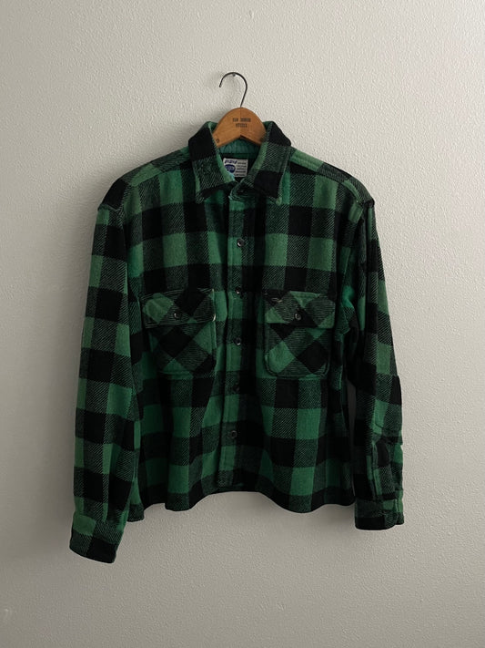 1960s Pilgrim by Sears green buffalo plaid work shirt