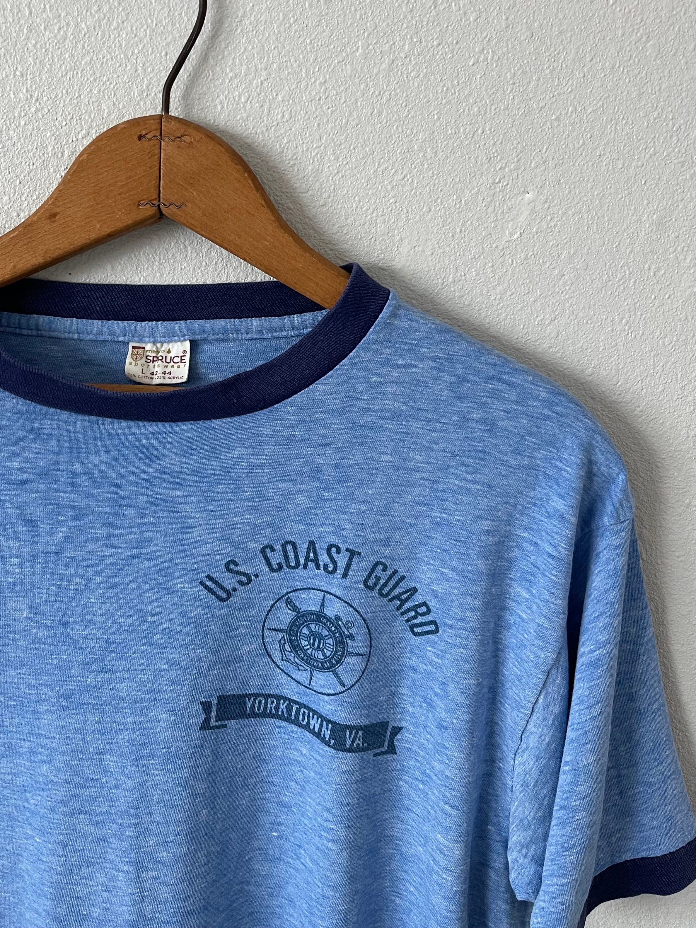 1970s 'US Coast Guard Yorktown VA' Mayo Spruce ringer t-shirt