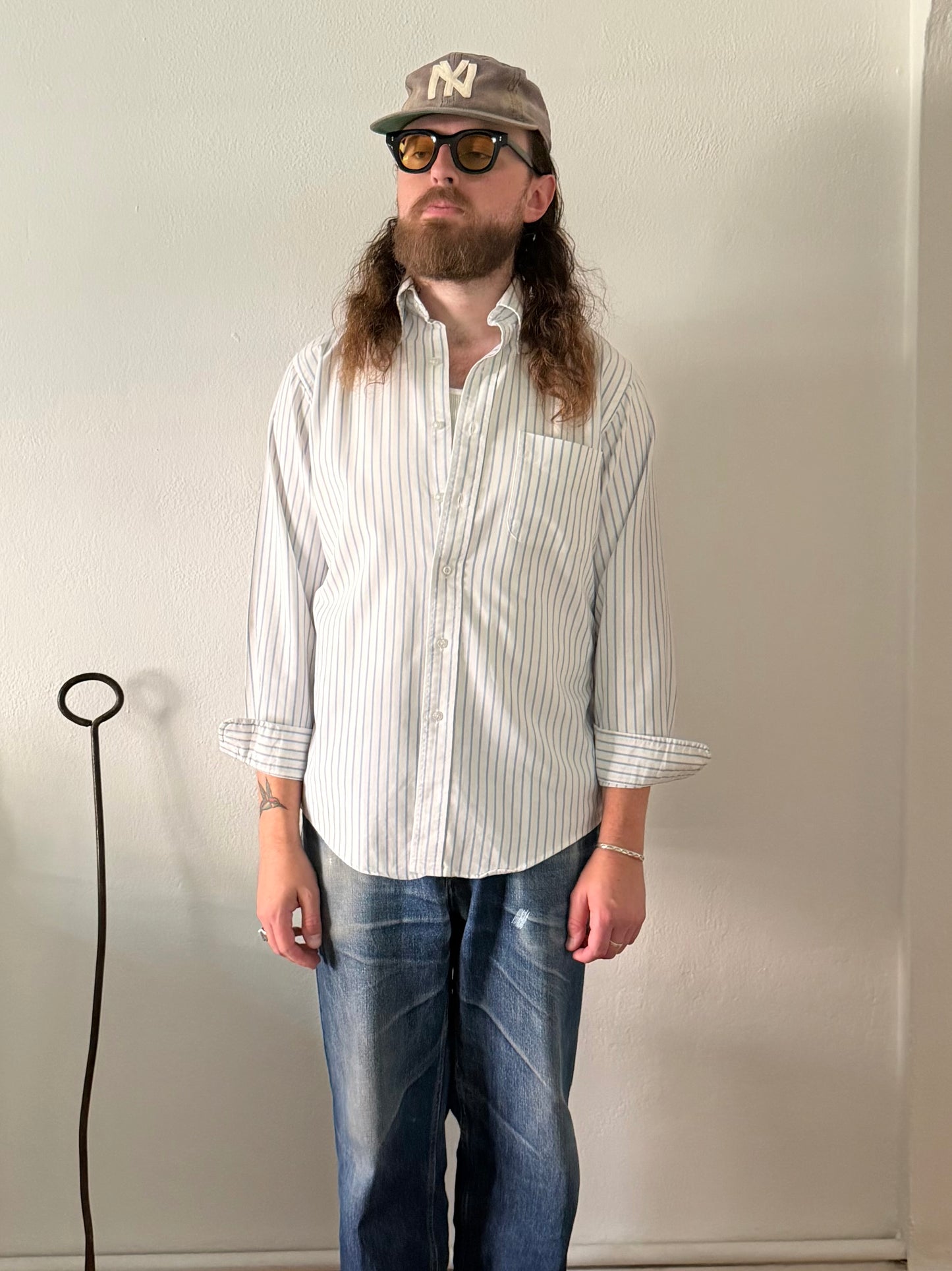 1990s L.L. Bean white/blue striped oxford shirt