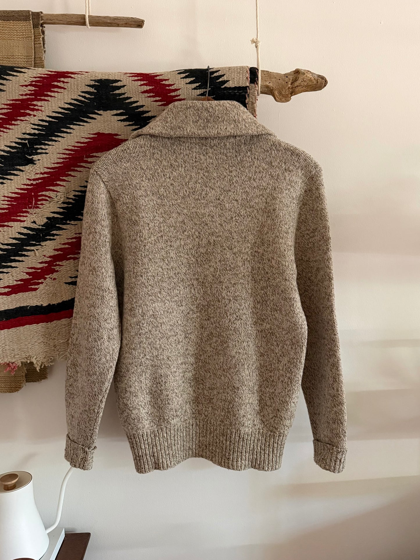 1990s L.L. Bean oatmeal heather full-zip turtleneck sweater