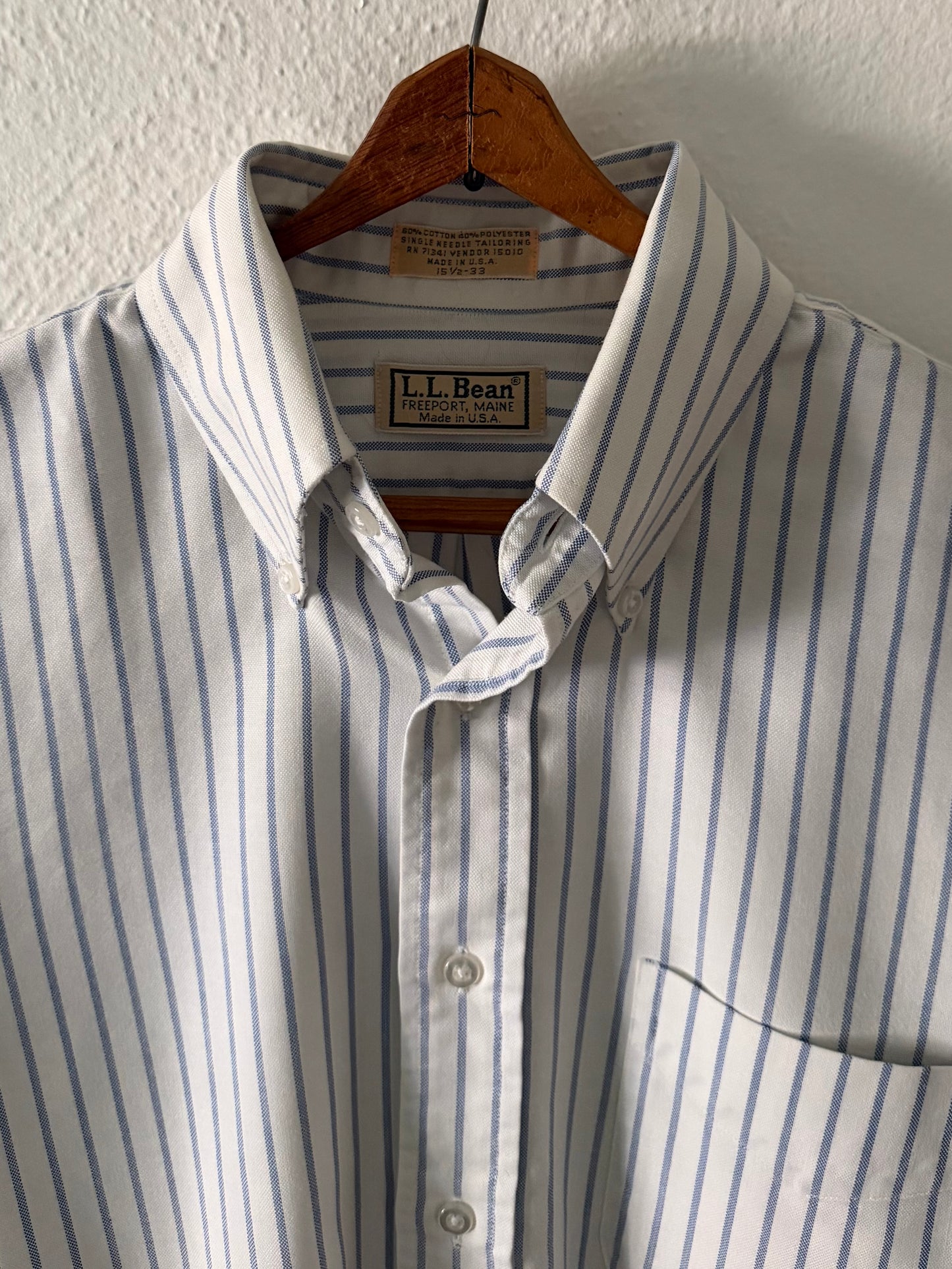 1990s L.L. Bean white/blue striped oxford shirt
