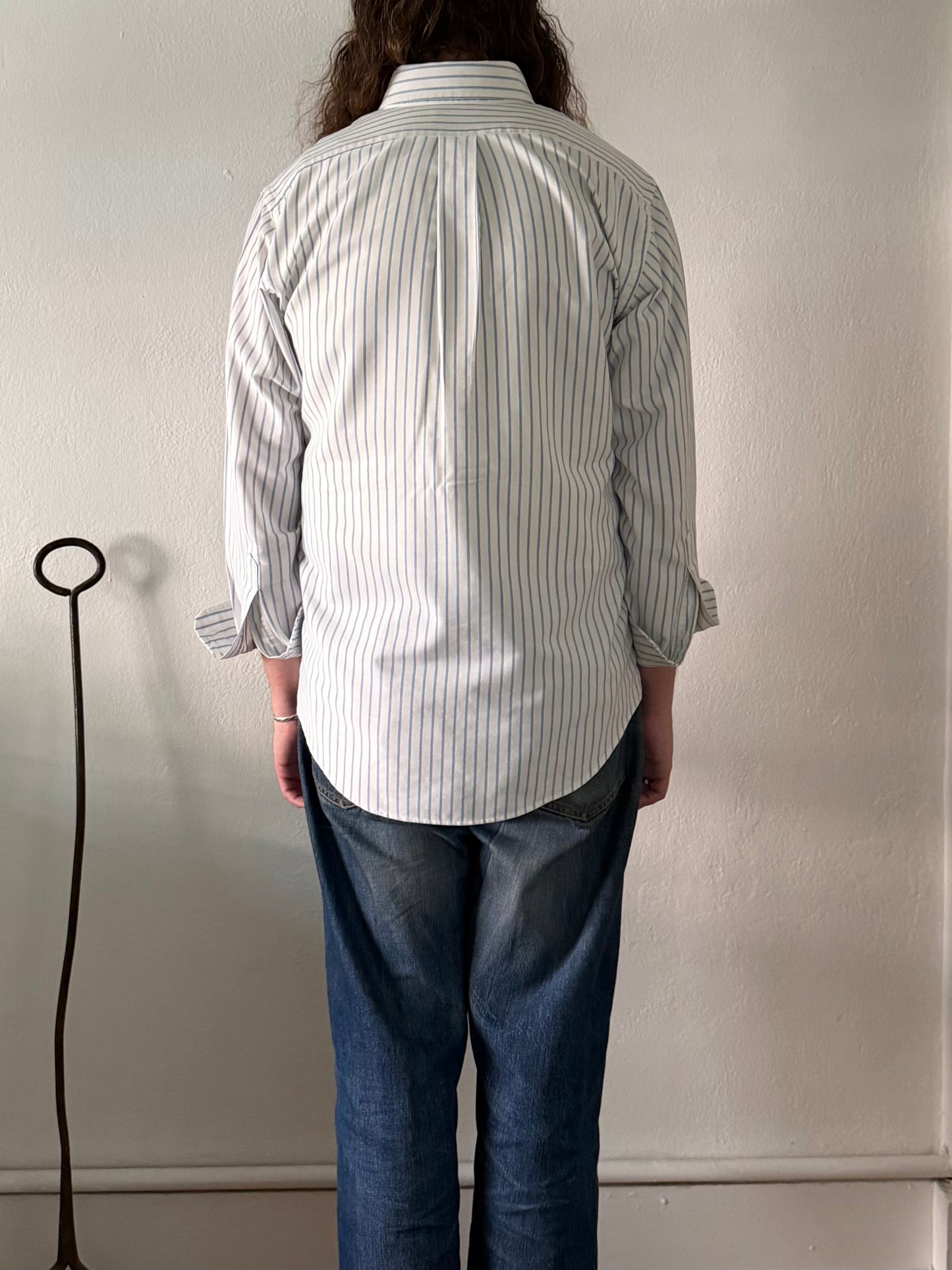 1990s L.L. Bean white/blue striped oxford shirt